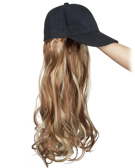 Snoilite synthetic long wavy baseball cap with hair extension hair integrate cap hat for women girl daily hair style wig