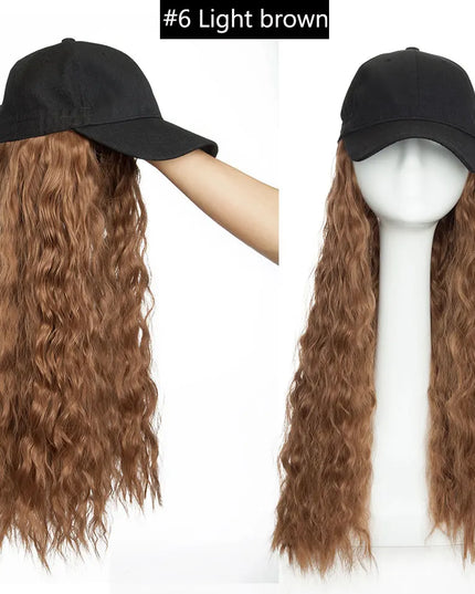 Snoilite synthetic long wavy baseball cap with hair extension hair integrate cap hat for women girl daily hair style wig