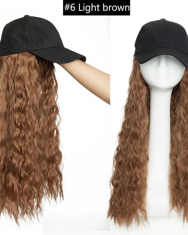 Snoilite synthetic long wavy baseball cap with hair extension hair integrate cap hat for women girl daily hair style wig