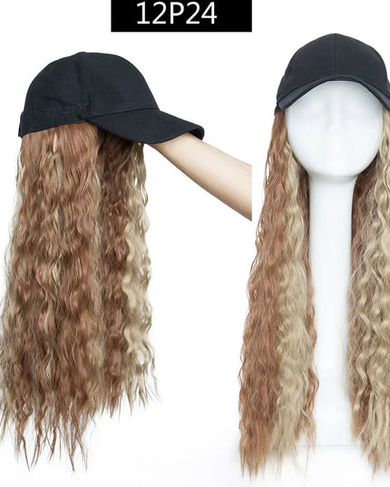 Snoilite synthetic long wavy baseball cap with hair extension hair integrate cap hat for women girl daily hair style wig