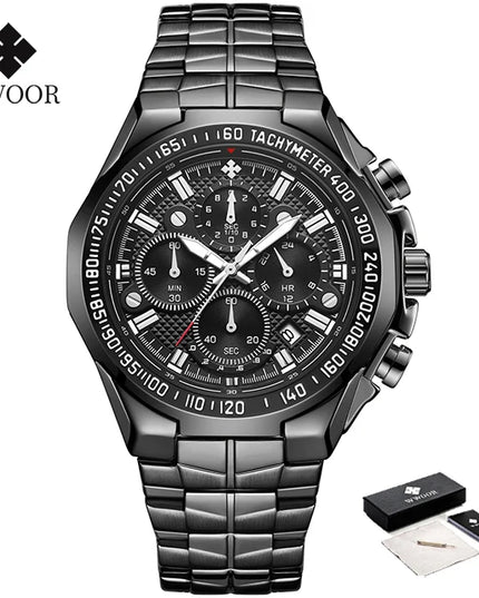 Sports Watches For Men Fashion Quartz Men Big Clock WWOOR Top Brand Luxury Military Full Steel Waterproof Chronograph Wristwatch