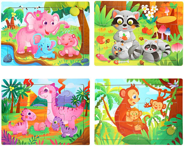 Montessori Wooden Toys for Children Cartoon Animal Jigsaw 3D Puzzle Board Game Educational Toys For Children Gifts