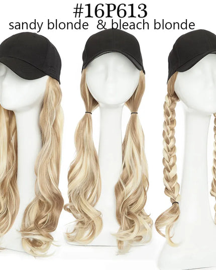 Snoilite synthetic long wavy baseball cap with hair extension hair integrate cap hat for women girl daily hair style wig
