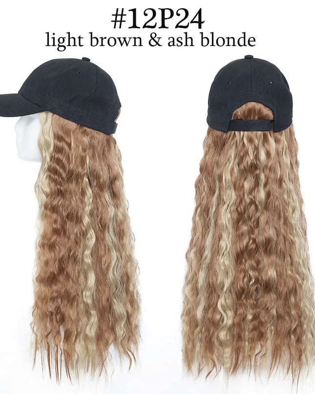 Snoilite synthetic long wavy baseball cap with hair extension hair integrate cap hat for women girl daily hair style wig