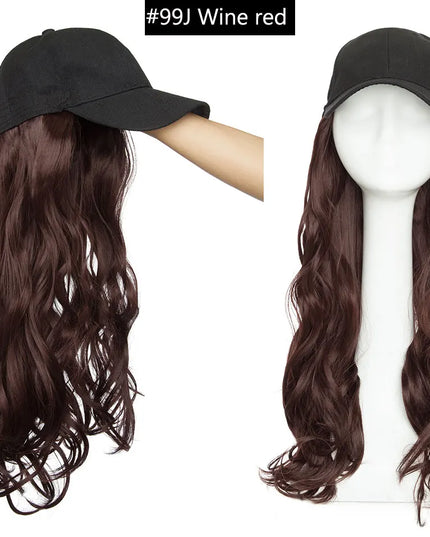 Snoilite synthetic long wavy baseball cap with hair extension hair integrate cap hat for women girl daily hair style wig