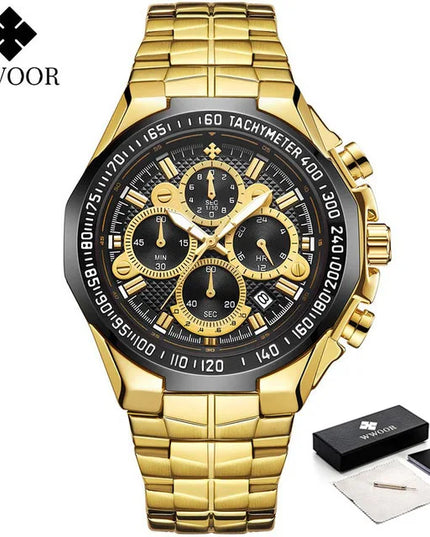 Sports Watches For Men Fashion Quartz Men Big Clock WWOOR Top Brand Luxury Military Full Steel Waterproof Chronograph Wristwatch