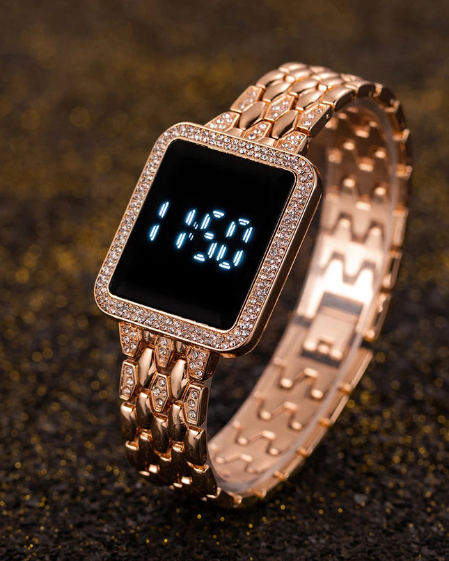 Women's Watches Famous Luxury Brand Women Digital Watch Fashion Rhinestone Stainless Steel Quartz Ladies Wristwatches Wathes