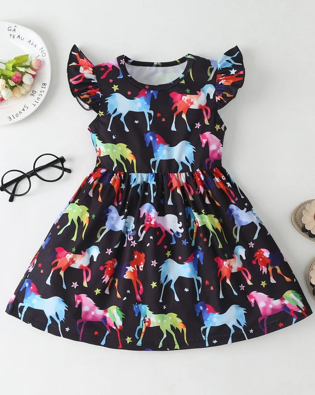 New Baby Girl Clothes Dress Casual Color Unicorn Dinosaur Lovely Korean Summer Cotton Clothing Children Kids Baby Girl Dresses