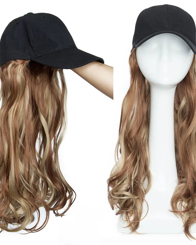 Snoilite synthetic long wavy baseball cap with hair extension hair integrate cap hat for women girl daily hair style wig