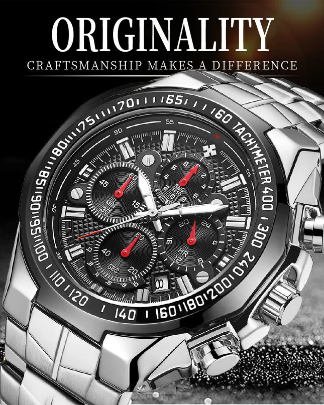 Sports Watches For Men Fashion Quartz Men Big Clock WWOOR Top Brand Luxury Military Full Steel Waterproof Chronograph Wristwatch