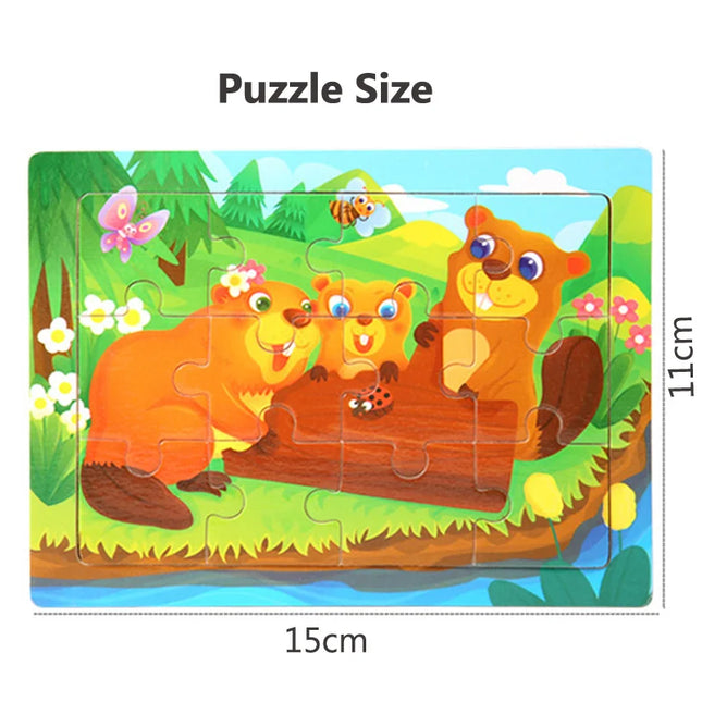 Montessori Wooden Toys for Children Cartoon Animal Jigsaw 3D Puzzle Board Game Educational Toys For Children Gifts