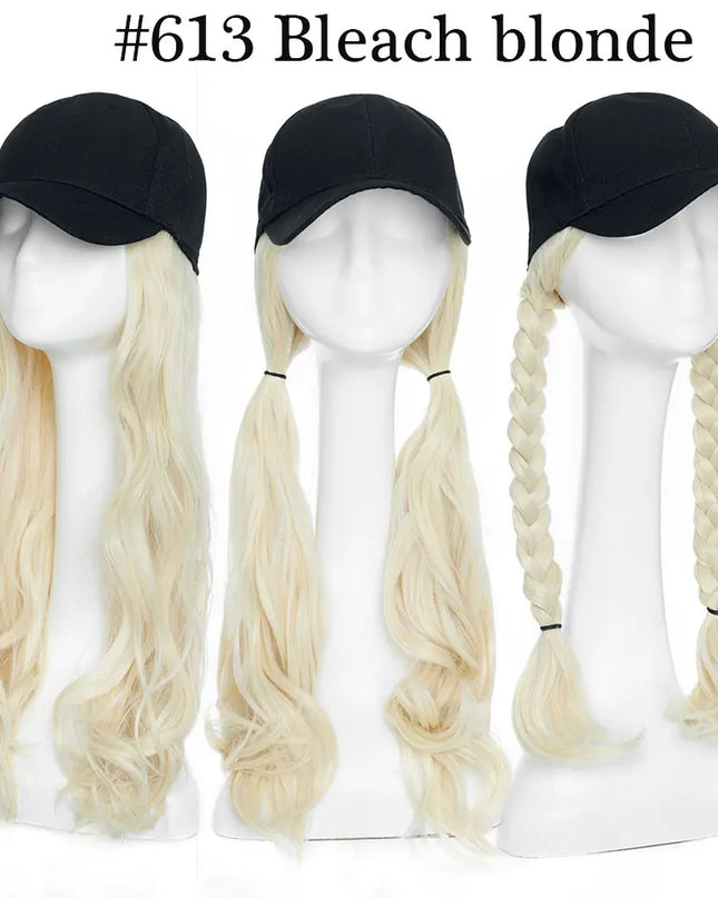 Snoilite synthetic long wavy baseball cap with hair extension hair integrate cap hat for women girl daily hair style wig