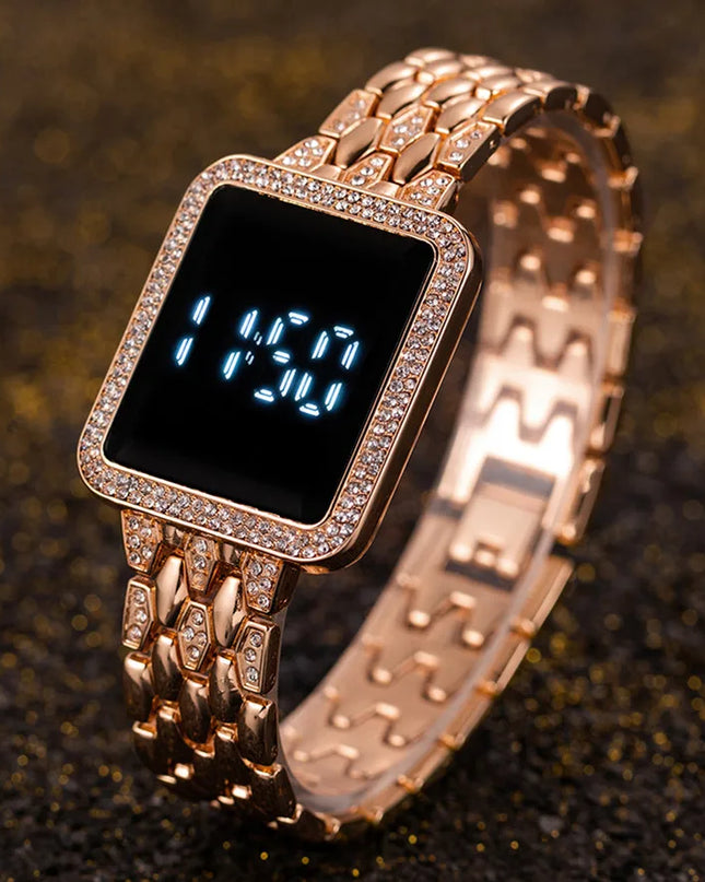 Women's Watches Famous Luxury Brand Women Digital Watch Fashion Rhinestone Stainless Steel Quartz Ladies Wristwatches Wathes