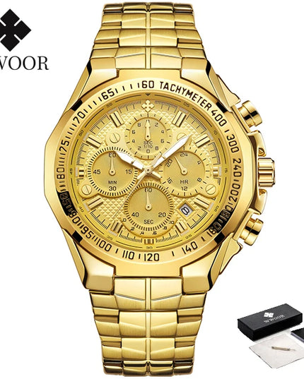 Sports Watches For Men Fashion Quartz Men Big Clock WWOOR Top Brand Luxury Military Full Steel Waterproof Chronograph Wristwatch