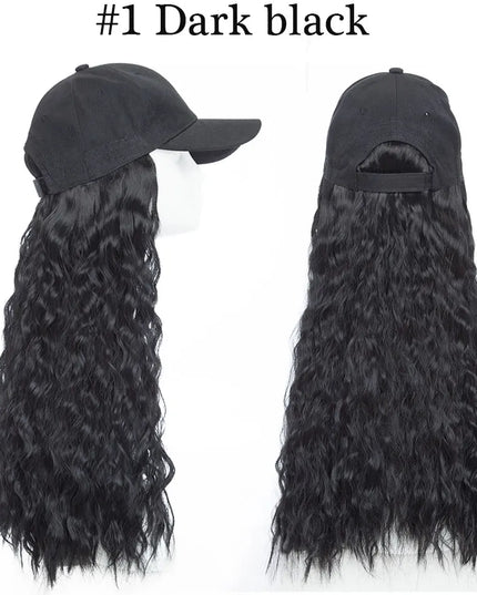 Snoilite synthetic long wavy baseball cap with hair extension hair integrate cap hat for women girl daily hair style wig