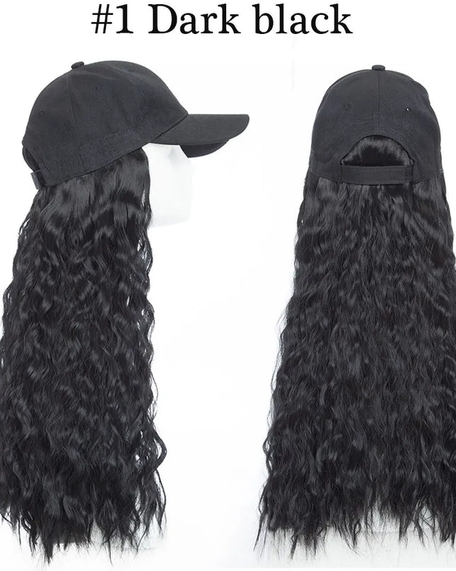 Snoilite synthetic long wavy baseball cap with hair extension hair integrate cap hat for women girl daily hair style wig