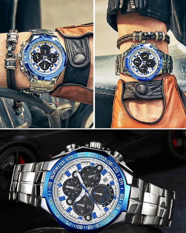 Sports Watches For Men Fashion Quartz Men Big Clock WWOOR Top Brand Luxury Military Full Steel Waterproof Chronograph Wristwatch