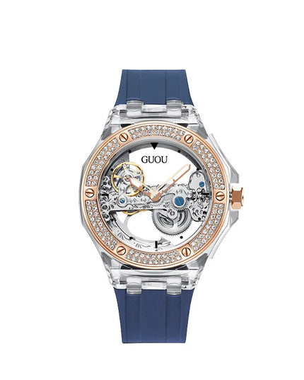High Quality GUOU 8221 Women's Watch Fashionable Sports Waterproof Mechanical Watch with Rhinestone Silicone Strap
