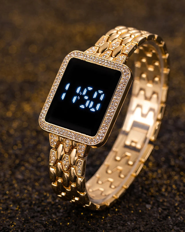 Women's Watches Famous Luxury Brand Women Digital Watch Fashion Rhinestone Stainless Steel Quartz Ladies Wristwatches Wathes