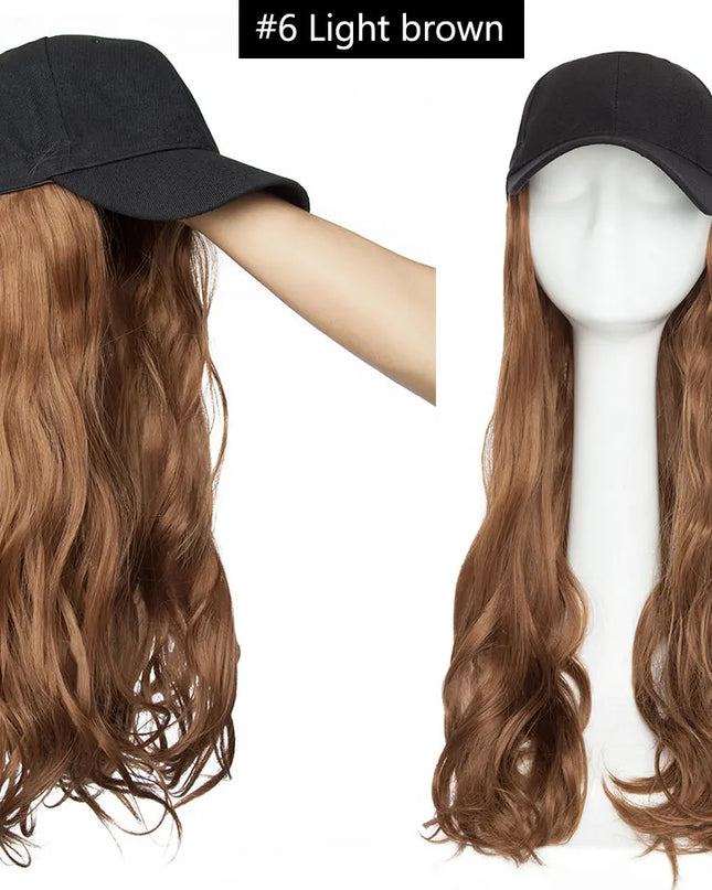 Snoilite synthetic long wavy baseball cap with hair extension hair integrate cap hat for women girl daily hair style wig