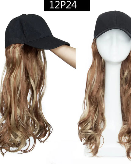Snoilite synthetic long wavy baseball cap with hair extension hair integrate cap hat for women girl daily hair style wig