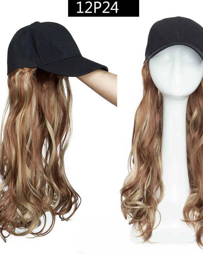 Snoilite synthetic long wavy baseball cap with hair extension hair integrate cap hat for women girl daily hair style wig