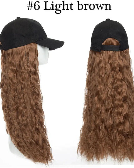 Snoilite synthetic long wavy baseball cap with hair extension hair integrate cap hat for women girl daily hair style wig