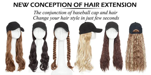 Snoilite synthetic long wavy baseball cap with hair extension hair integrate cap hat for women girl daily hair style wig