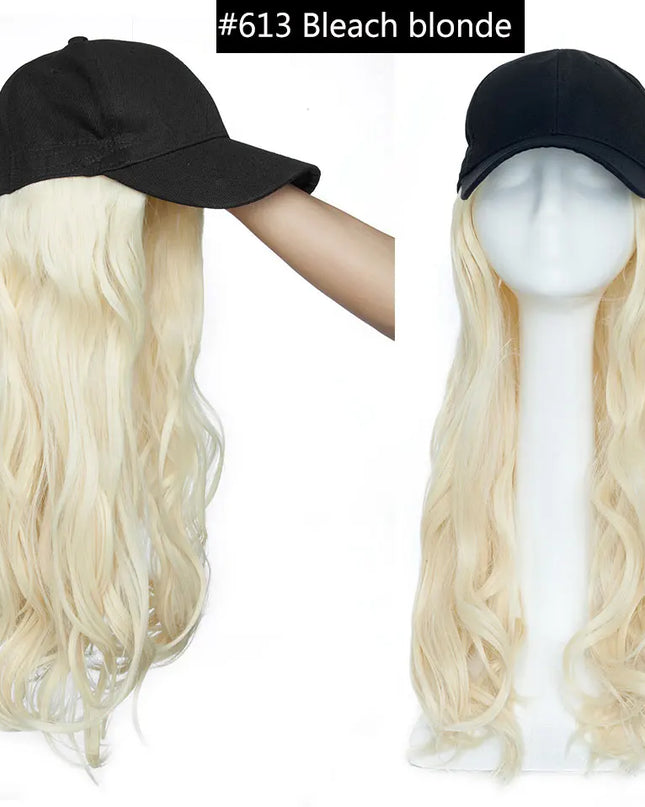 Snoilite synthetic long wavy baseball cap with hair extension hair integrate cap hat for women girl daily hair style wig