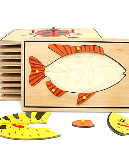 Children Educational Toys Montessori Materials Biology Wooden Skeleton Puzzle Frog Horse Tortiose Fish Bird Animal Toys for Boy