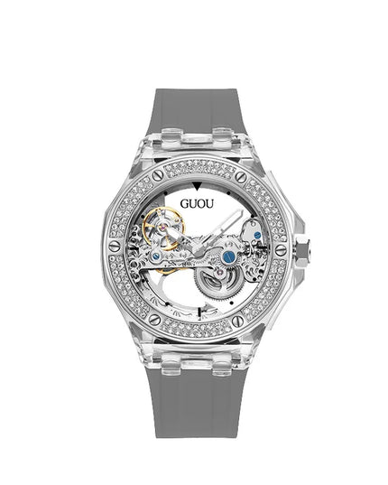 High Quality GUOU 8221 Women's Watch Fashionable Sports Waterproof Mechanical Watch with Rhinestone Silicone Strap