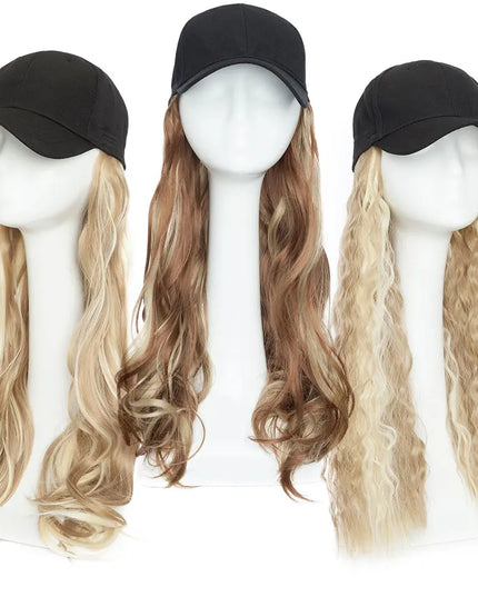 Snoilite synthetic long wavy baseball cap with hair extension hair integrate cap hat for women girl daily hair style wig