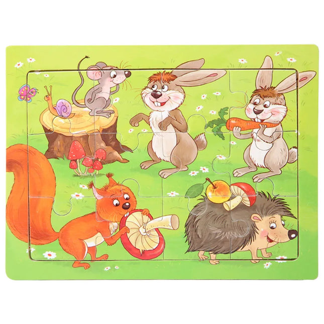 Montessori Wooden Toys for Children Cartoon Animal Jigsaw 3D Puzzle Board Game Educational Toys For Children Gifts
