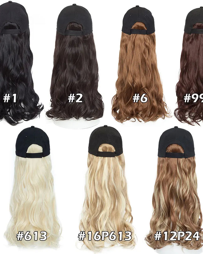 Snoilite synthetic long wavy baseball cap with hair extension hair integrate cap hat for women girl daily hair style wig