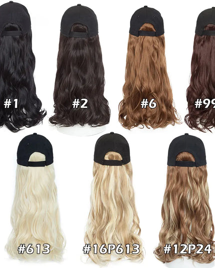 Snoilite synthetic long wavy baseball cap with hair extension hair integrate cap hat for women girl daily hair style wig