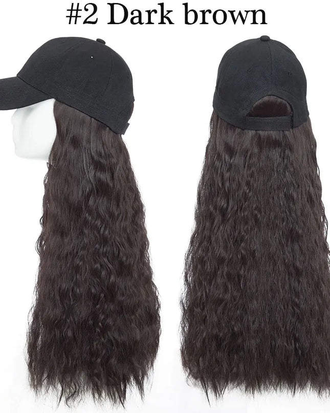Snoilite synthetic long wavy baseball cap with hair extension hair integrate cap hat for women girl daily hair style wig