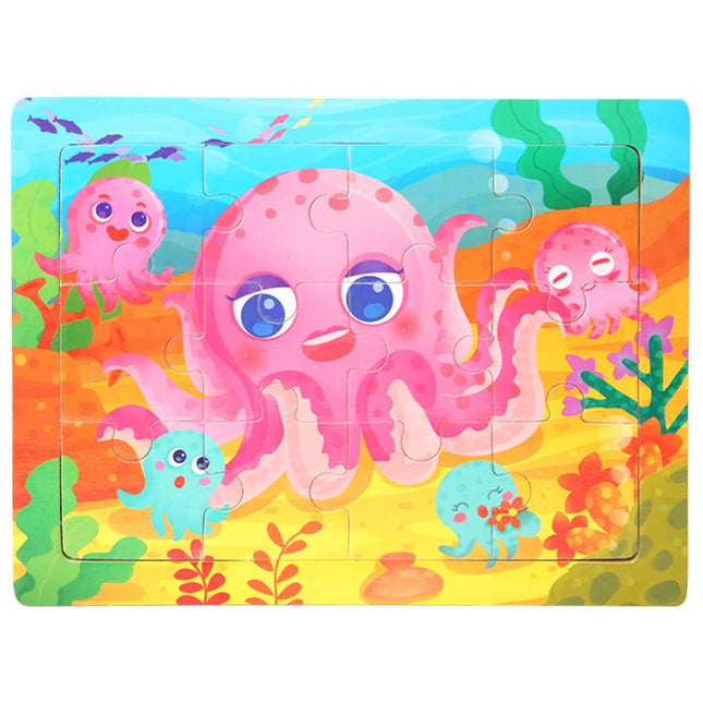 Montessori Wooden Toys for Children Cartoon Animal Jigsaw 3D Puzzle Board Game Educational Toys For Children Gifts