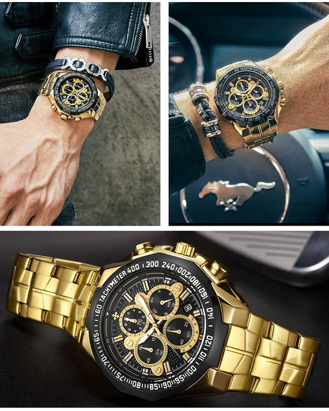 Sports Watches For Men Fashion Quartz Men Big Clock WWOOR Top Brand Luxury Military Full Steel Waterproof Chronograph Wristwatch
