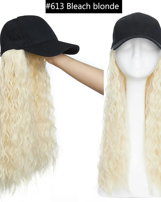 Snoilite synthetic long wavy baseball cap with hair extension hair integrate cap hat for women girl daily hair style wig