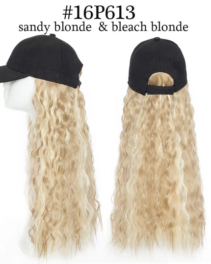 Snoilite synthetic long wavy baseball cap with hair extension hair integrate cap hat for women girl daily hair style wig