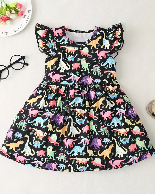 New Baby Girl Clothes Dress Casual Color Unicorn Dinosaur Lovely Korean Summer Cotton Clothing Children Kids Baby Girl Dresses
