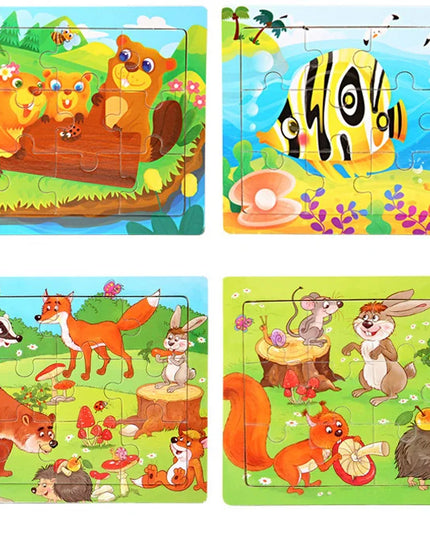 Montessori Wooden Toys for Children Cartoon Animal Jigsaw 3D Puzzle Board Game Educational Toys For Children Gifts