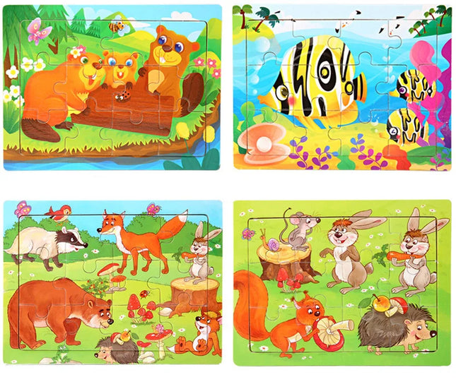 Montessori Wooden Toys for Children Cartoon Animal Jigsaw 3D Puzzle Board Game Educational Toys For Children Gifts