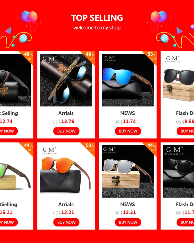 GM Real Wood Sunglasses Polarized Wooden Sunglasses UV400 Sunglasses Bamboo Wooden Sunglasses Brand With DropShipping