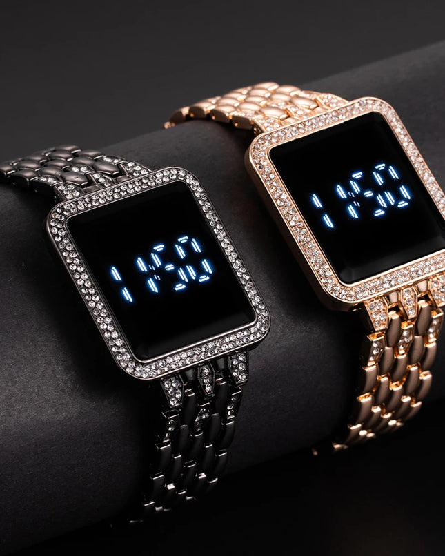 Women's Watches Famous Luxury Brand Women Digital Watch Fashion Rhinestone Stainless Steel Quartz Ladies Wristwatches Wathes