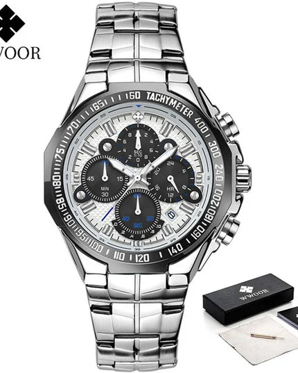 Sports Watches For Men Fashion Quartz Men Big Clock WWOOR Top Brand Luxury Military Full Steel Waterproof Chronograph Wristwatch