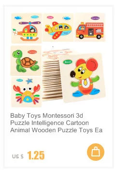Montessori Wooden Toys for Children Cartoon Animal Jigsaw 3D Puzzle Board Game Educational Toys For Children Gifts