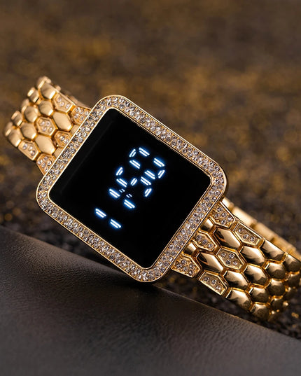 Women's Watches Famous Luxury Brand Women Digital Watch Fashion Rhinestone Stainless Steel Quartz Ladies Wristwatches Wathes