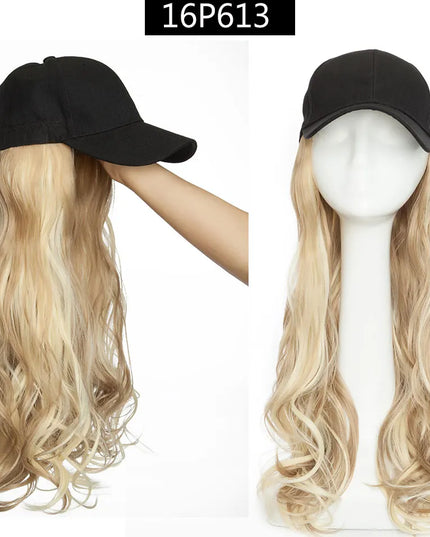 Snoilite synthetic long wavy baseball cap with hair extension hair integrate cap hat for women girl daily hair style wig