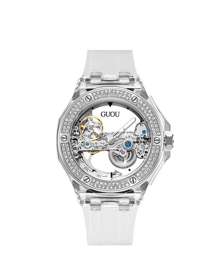 High Quality GUOU 8221 Women's Watch Fashionable Sports Waterproof Mechanical Watch with Rhinestone Silicone Strap